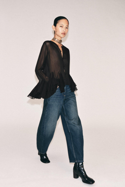 ZARA РУБАШКА ИЗ ЛЕГКОЙ ТКАНИ С ВОЛАНАМИ — ZW COLLECTION, ЧЕРНЫЙ