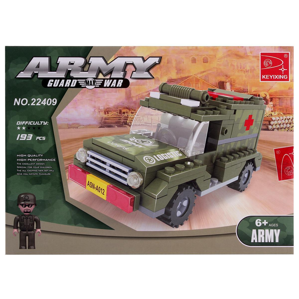 Конструктор блочный Аусини Армия 185дет., коробка 22409