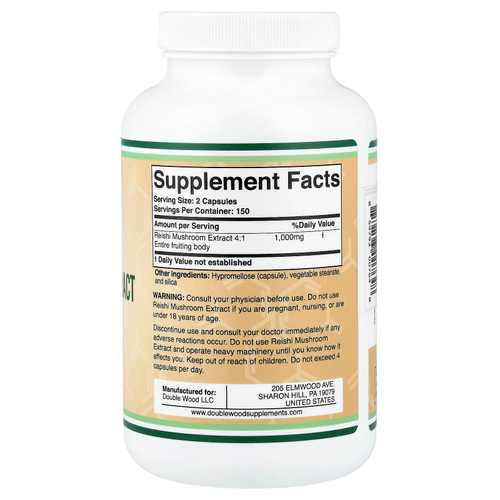 Double Wood Supplements, экстракт грибов рейши, 300 капсул (500 мг в 1 капсуле)