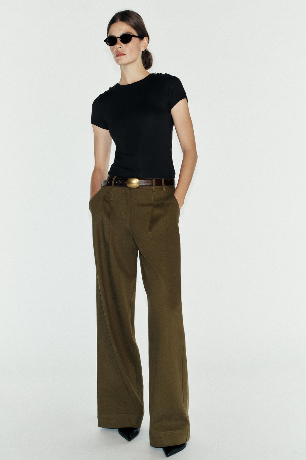 ФУТБОЛКА В РУБЧИК С ПУГОВИЦАМИ — ZARA