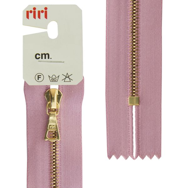 Молния металл RIRI Т4 (4 мм) 1 зам., н/раз., 16 см, Gold, атласная тесьма, цв.9413, св.-сиреневый, 1 шт