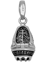 Ладанка из серебра/Чернение/С подвижным ухом/Со вставкой из черного фианита/Семистрельная