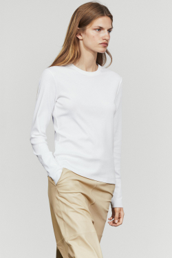 Massimo Dutti ФУТБОЛКА С ДЛИННЫМИ РУКАВАМИ ИЗ 100% ХЛОПКА, БЕЛЫЙ