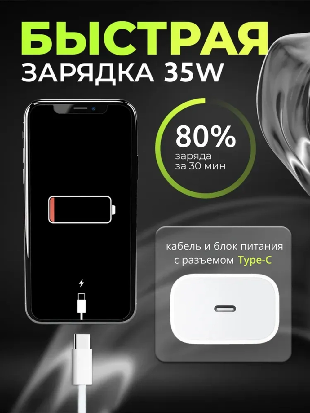 Зарядка кабель+блок Type-C+Type-C 1 метр (35W A2347)