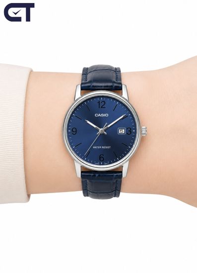 Casio LTP-V004L-2B General часы наручные женские — синий циферблат и кожаный ремешок в тон