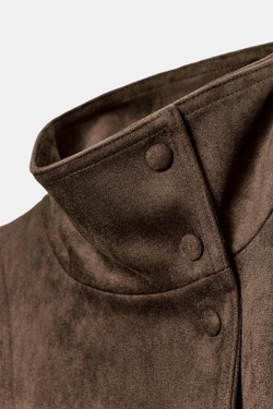 ZARA КУРТКА ИЗ ИСКУССТВЕННОЙ ЗАМШИ С ПОЯСОМ, ТЕМНЫЙ СЕРО-КОРИЧНЕВЫЙ