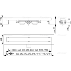 Professional Low - Водоотводящий желоб с порогами для цельной решетки, арт. APZ106-1050