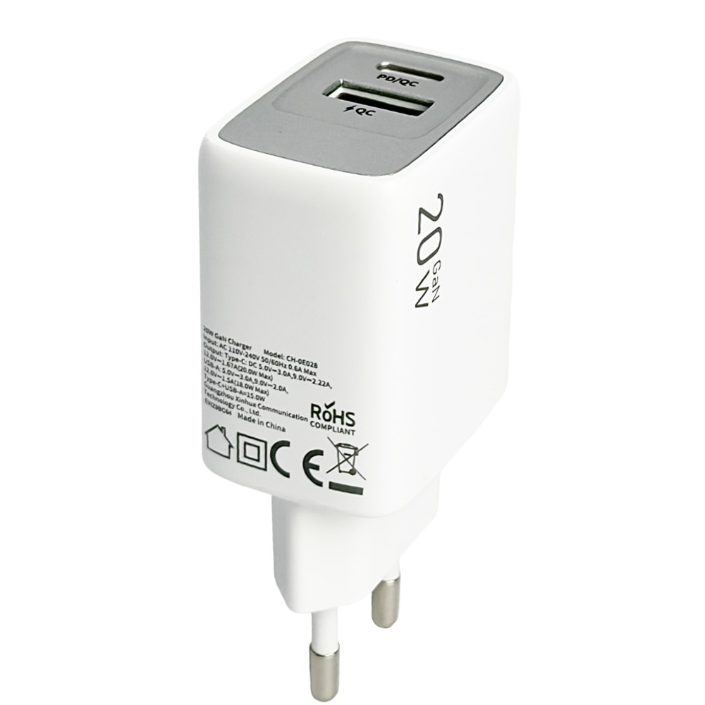 Сетевое зар. устр. Keephone Booster 1USB+1C Gan 20W белое