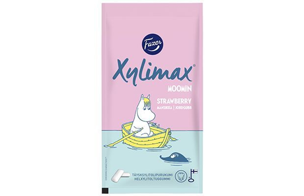 Жевательная резинка Fazer Xylimax Муми-тролль клубника 38 г (из Финляндии)