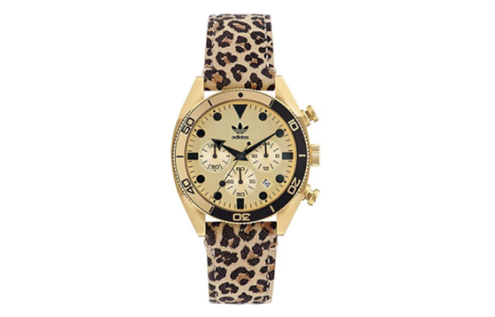 Adidas Originals FASHION Wrist Watch Quartz Movement Leather Strap 43mm Gold Dial Men"s Watches 100m Water Resistant
