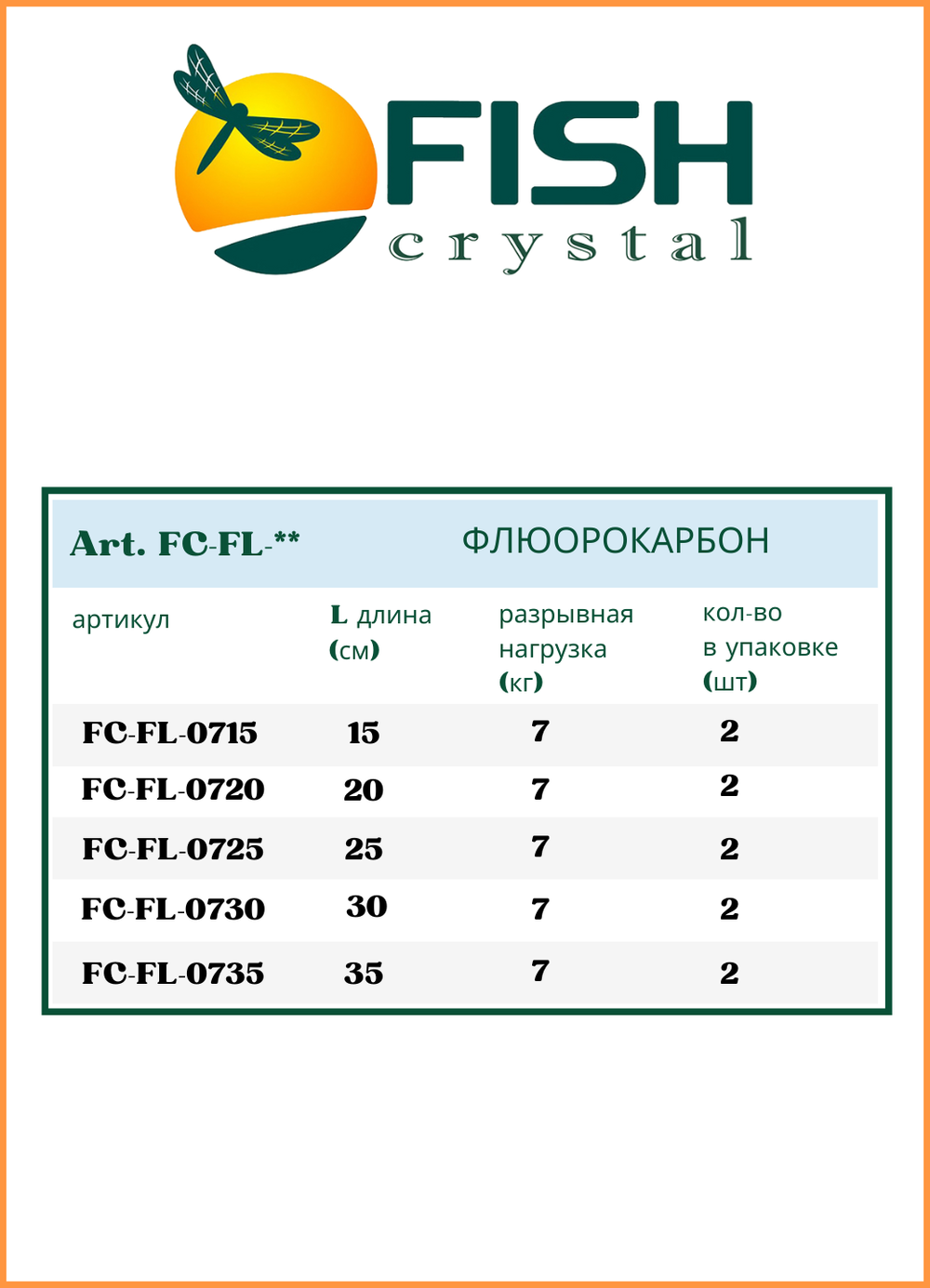 Поводок Fish Crystal ФЛЮОРОКАРБОН тест 7кг 25см ( 5 упаковок )