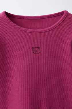 ZARA ЛОНГСЛИВ В РУБЧИК С ВЫШИВКОЙ, ЦВЕТ ФУКСИИ