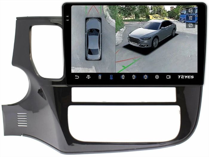 Магнитола для Mitsubishi Outlander 3 2012-2022 (левый руль) - Teyes CC3-2K-360 монитор 10.36" 2K QLED на Android 10, Быстрая, CarPlay, 4G SIM-слот, 4 камеры в комплекте