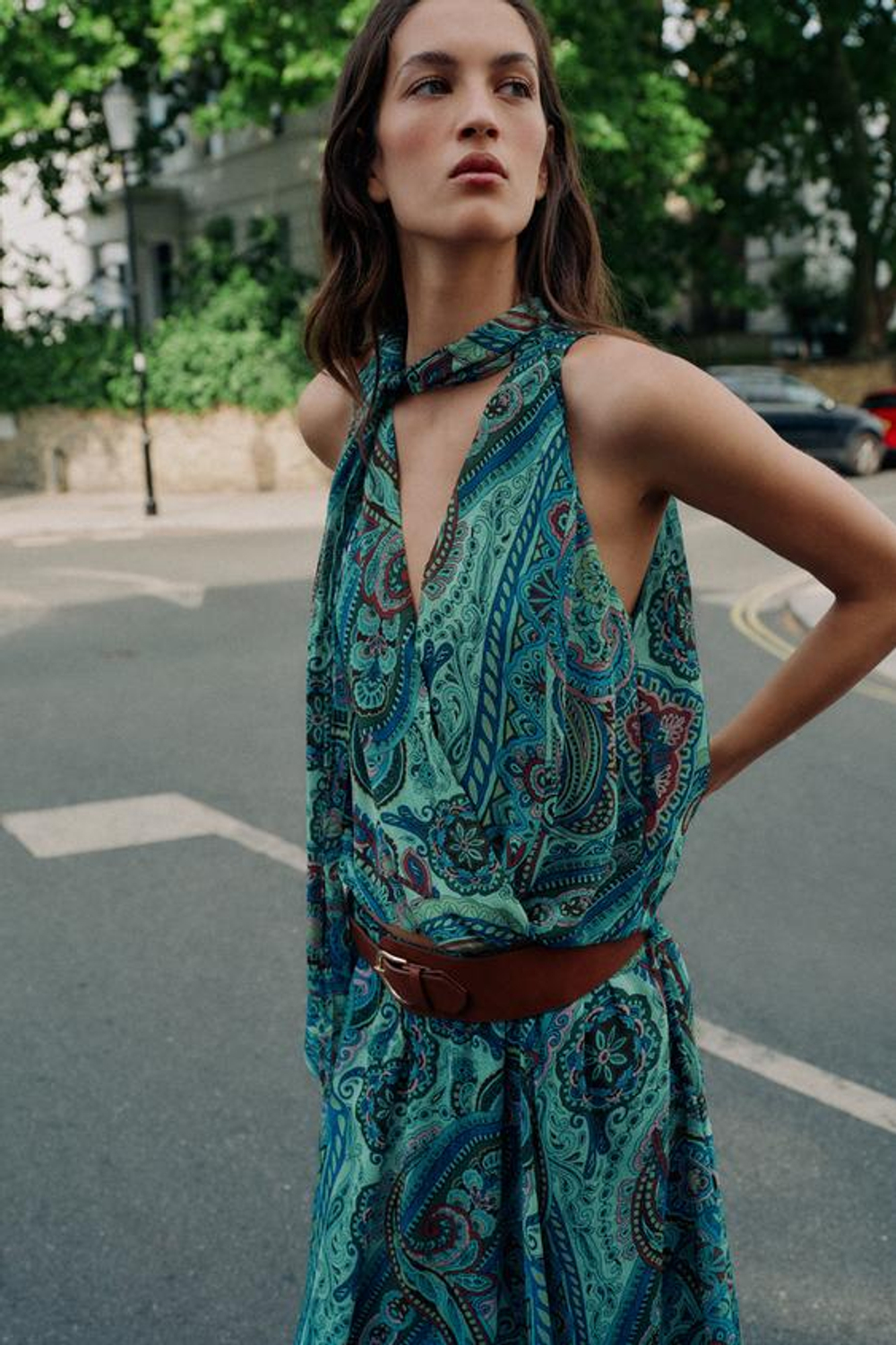 ZARA ТОП С ПРИНТОМ И БАНТОМ, РАЗНОЦВЕТНЫЙ