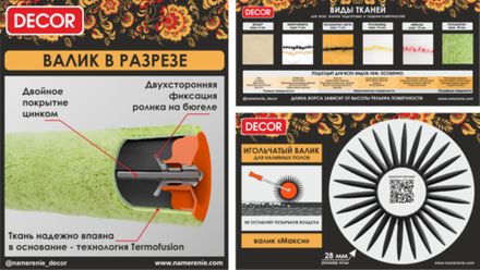 Валик велюр 240мм,d42 мм,бюгель 8мм, ворс 5мм, "PROFI" DECOR 888-7240