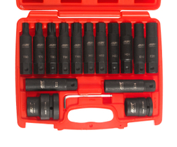 Набор бит 3/4" SPLINE Е18-24, TORX Т60-100, HEX Н17-24 ударных с держат. 3/4", 1" 107мм 16 пр. JTC