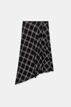 ZARA АСИММЕТРИЧНАЯ ЮБКА В КЛЕТКУ С РАЗРЕЗОМ, ЧЕРНЫЙ/КОРИЧНЕВЫЙ