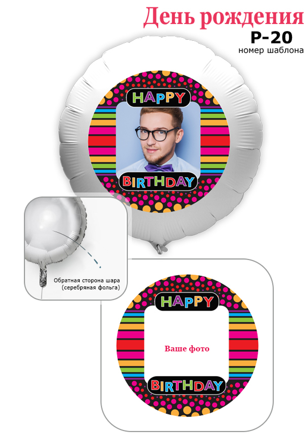 Фото на шаре "Яркий Happy Birthday" 61 см