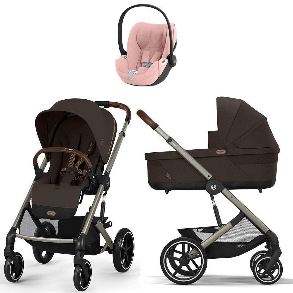 Коляска Cybex Balios S Lux TPE complete Cloud T Peach Pink Plus Base T 4 в 1 Chocolate Brown с дождевиками