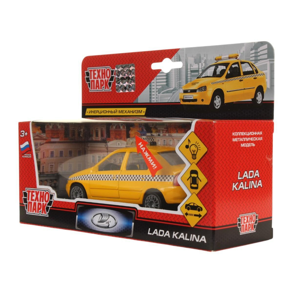 Модель ин. мет. "Lada Калина такси" 12см, свет/звук, откр. дв. в коробка CT1049WB-T (48) (Технопарк)