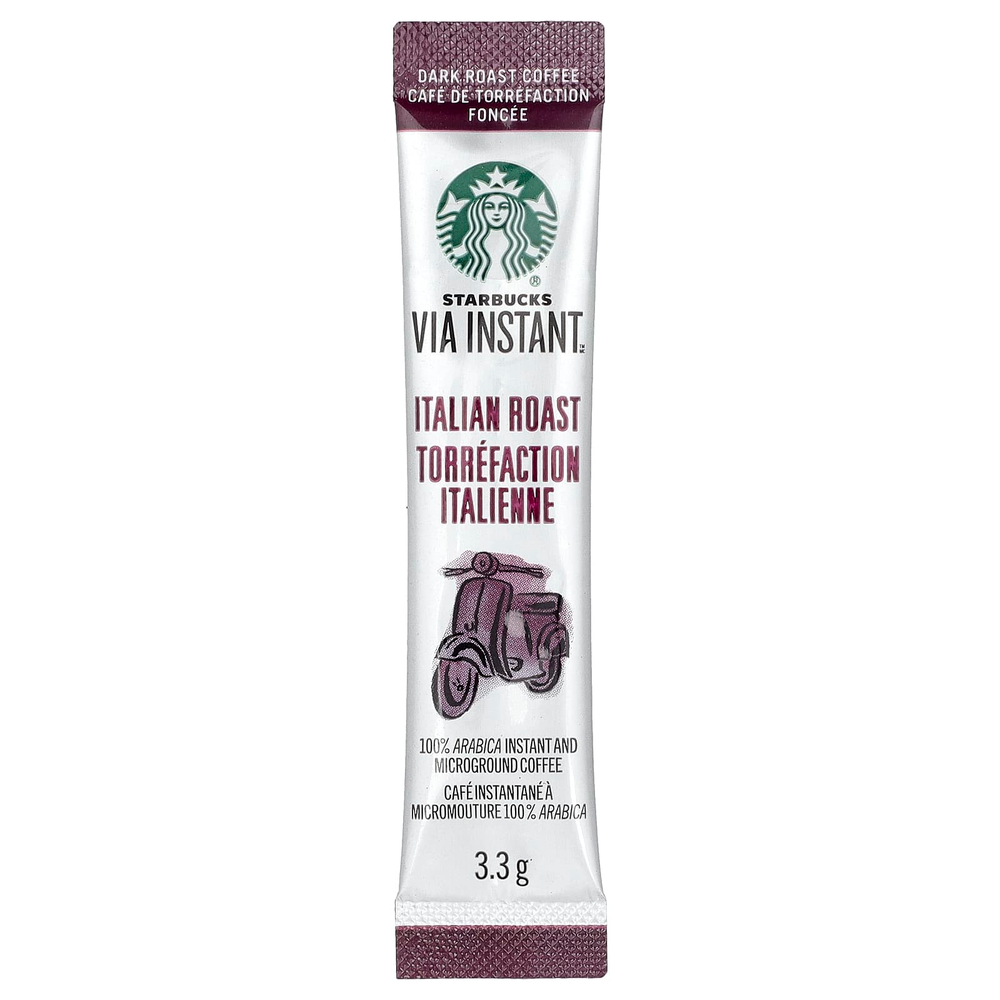 Starbucks, VIA®, растворимый кофе итальянской обжарки, микромолотый, темная обжарка, 8 пакетиков по 3,3 г (0,11 унции)