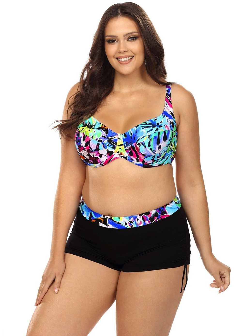 Раздельный купальник plus size: лиф и шортики (Размер: 80G/40) (Цвет: разноцветный)