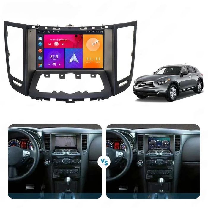 Магнитола для Infiniti QX70, FX35 (S51), FX37, FX30d, FX50 2008-2016 (Поддержка Bose и 360) - Kuberg KP-9828-4 (чёрная) QLed+2K, Android 12, Быстрая, CarPlay, 4G SIM-слот