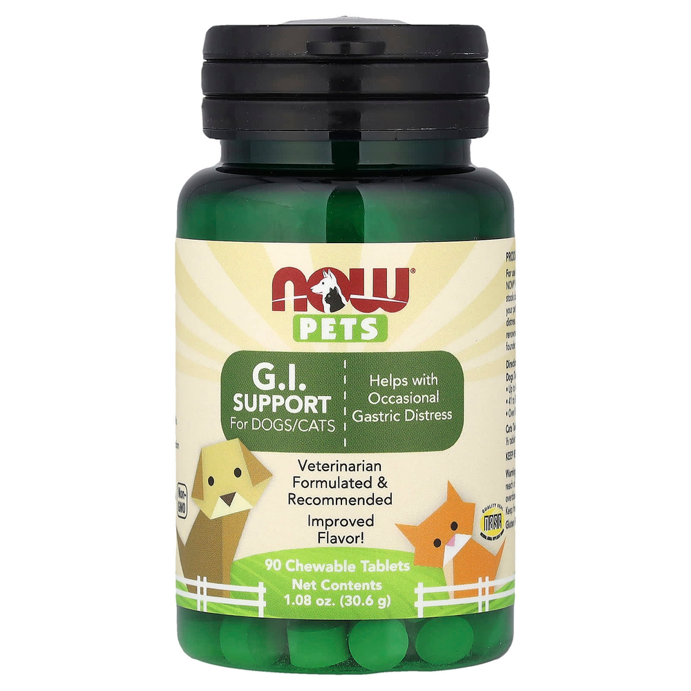 NOW Foods, Pets, поддержка желудочно-кишечного тракта, для собак и кошек, 90 жевательных таблеток, 30,6 г (1,08 унции)