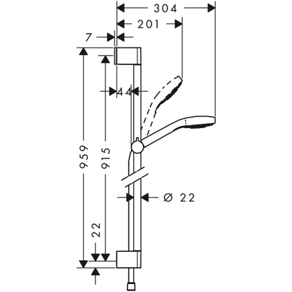 Душевой комплект Hansgrohe Croma Select S Vario 90см 26572400 схема
