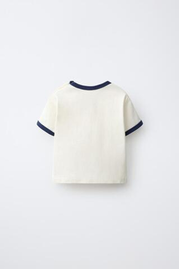 ZARA ФУТБОЛКА С КОНТРАСТНОЙ ОТДЕЛКОЙ, ЭКРЮ
