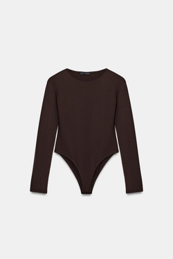 ZARA БОДИ ИЗ ПОЛИАМИДА С ДЛИННЫМИ РУКАВАМИ, ТЕМНО-КОРИЧНЕВЫЙ