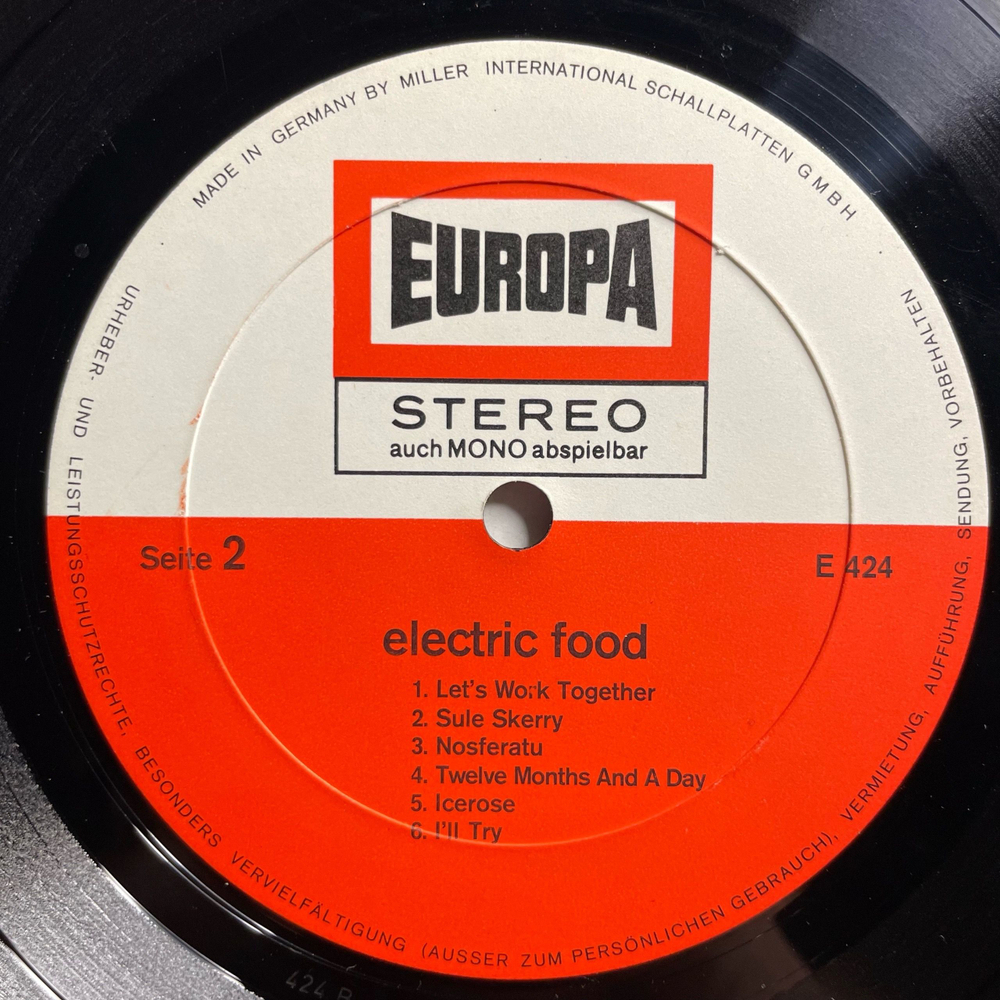 Винтажная виниловая пластинка LP Electric Food (Германия 1970)