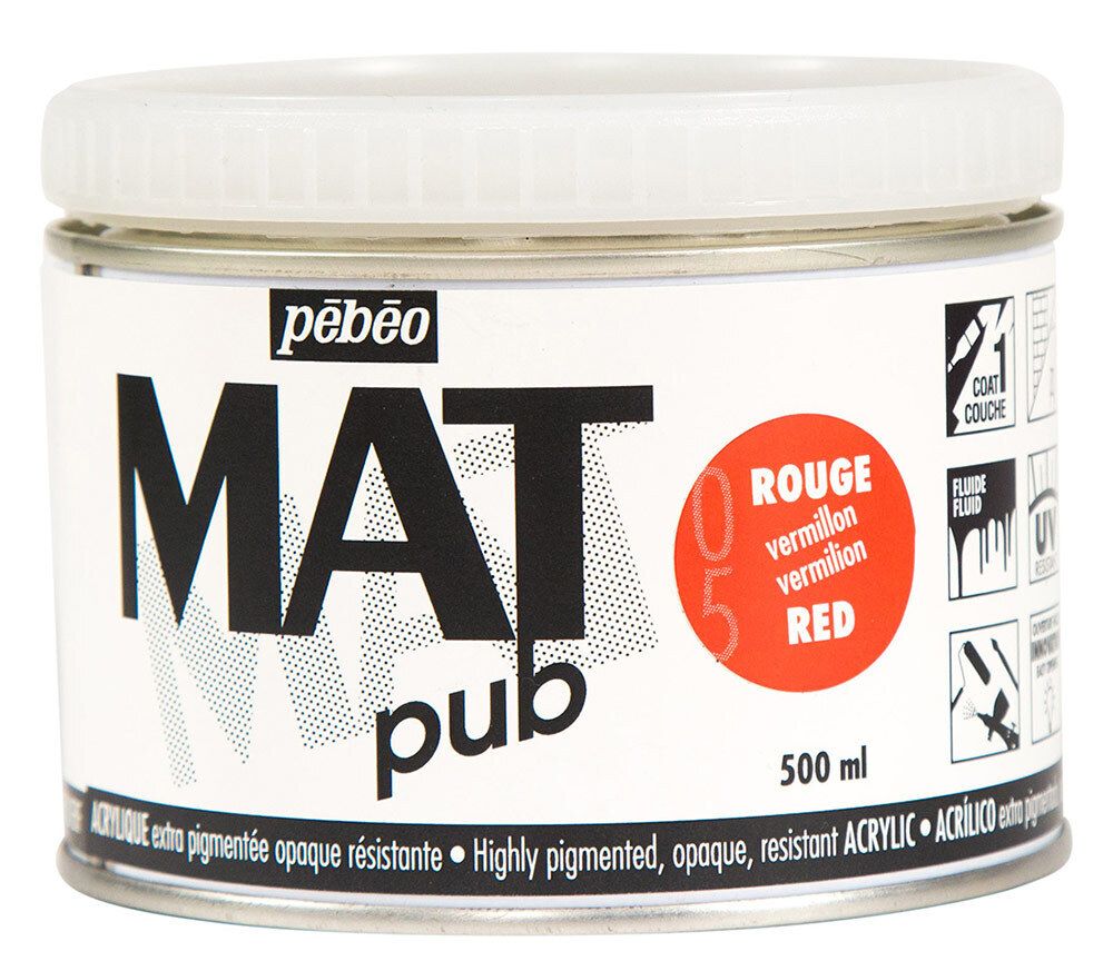 Краска акриловая экстра матовая Mat Pub 2, 500 мл, 257005 красный алый, Pebeo Краска акриловая экстра матовая Mat Pub 2, 500 мл, 257005 красный алый, Pebeo