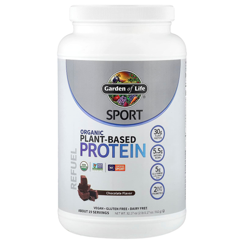 Garden of Life, Sport, органический растительный протеин, со вкусом шоколада, 912 г (2 фунта)