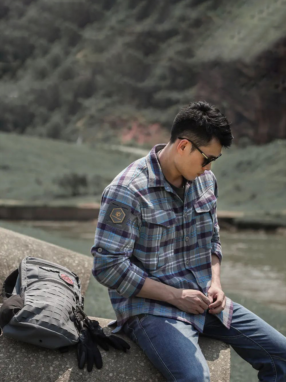 Рубашка Emersongear Blue Label Longicorn Flannel Shirt (Blue Gray Grid)