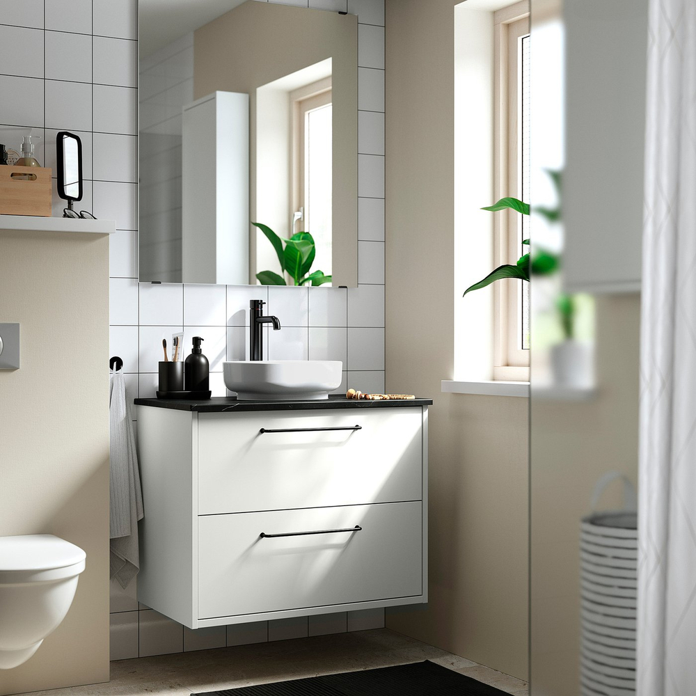 IKEA VINDELÄLVEN  (ИКЕА ВИНДЕЛЭЛВЕН)  -  Раковина накладная с сифоном - белый 39x31 см