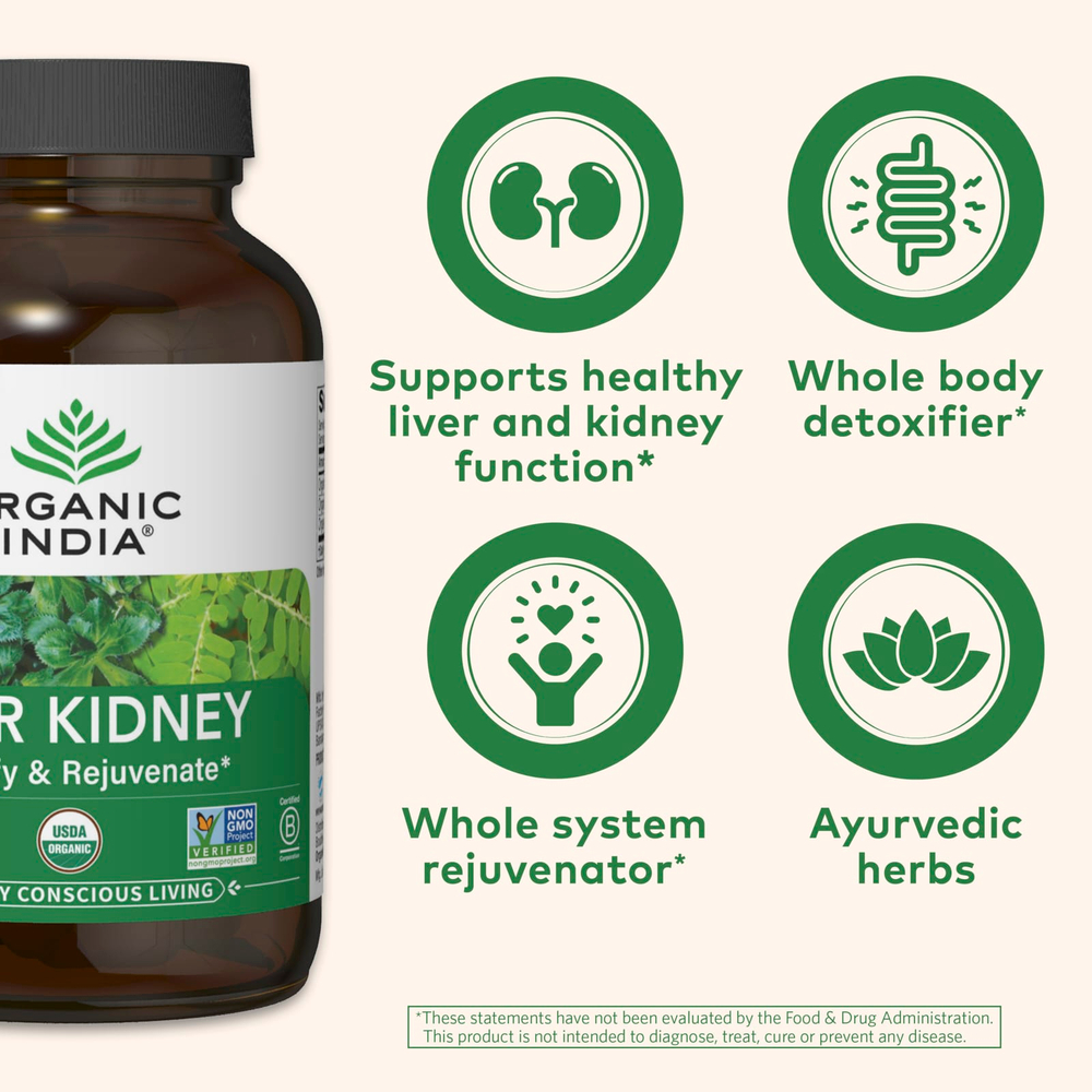 Organic India, печень и почки, 90 растительных капсул