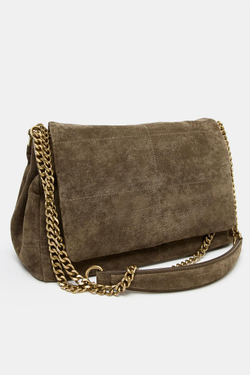ZARA КОЖАНАЯ СУМКА НА ПЛЕЧО С КЛАПАНОМ, ЗЕЛЕНЫЙ ХАКИ