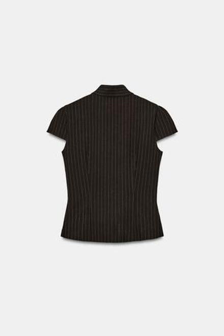 ZARA ТОП В КЛЕТКУ С ВЫСОКИМ ВОРОТНИКОМ, КОРИЧНЕВЫЙ/ЭКРЮ