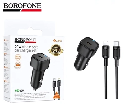 Автомобильное зарядное устройство Borofone BZ34A Type-C Lightning PD20W чёрный
