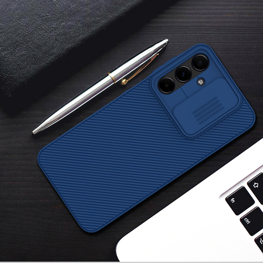 Чехол синего цвета от Nillkin с защитной шторкой для камеры на Samsung Galaxy A16 5G, серии CamShield Case