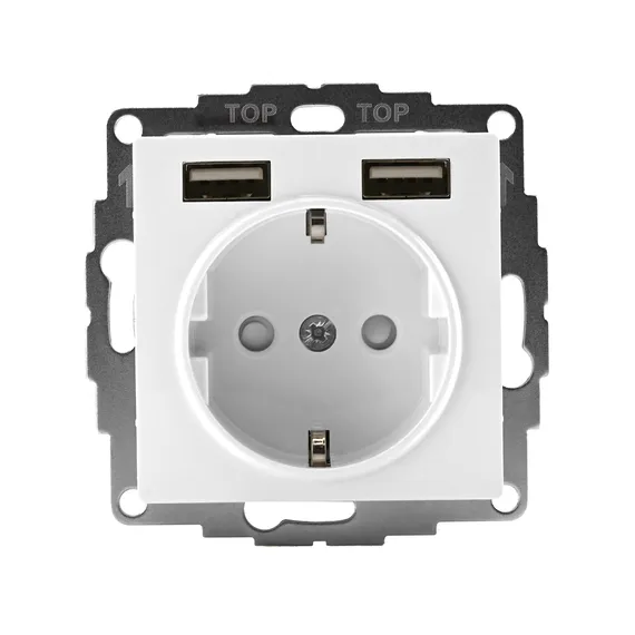 Розетка с USB A+A с заземлением и защитными шторками Systeme Electric AtlasDesign Белый ATN000130