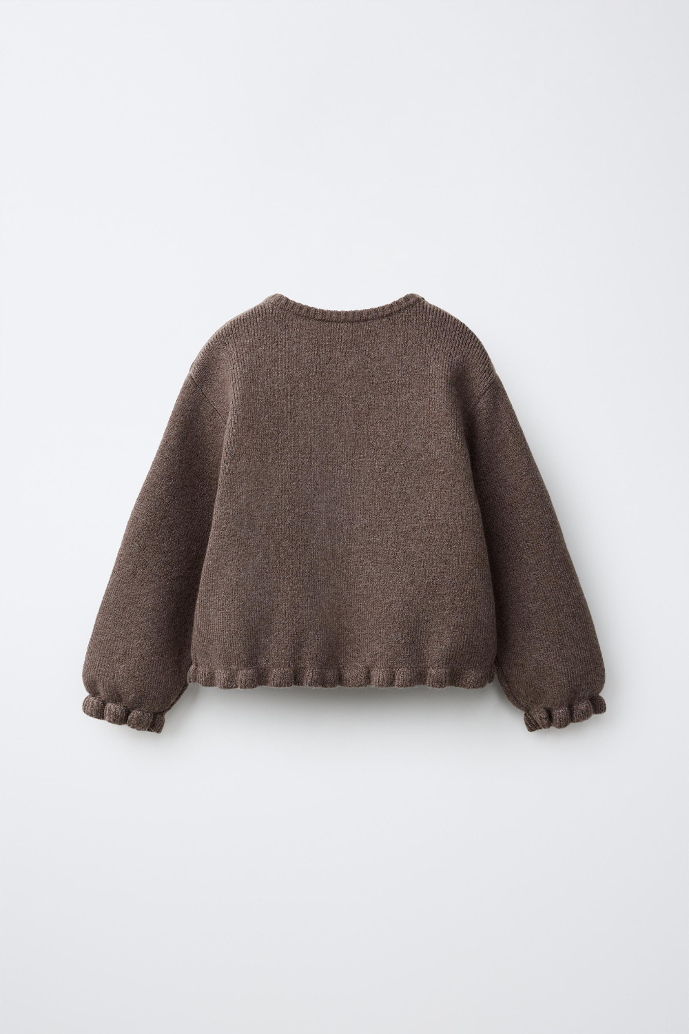 ZARA КАРДИГАН С ОБОРКАМИ, СЕРОВАТО-КОРИЧНЕВЫЙ