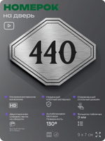 Номерок на дверь квартиры 440, для кабинета, офиса, шильдик 9 х 7 см, брашированная сталь, Айдентика Технолоджи