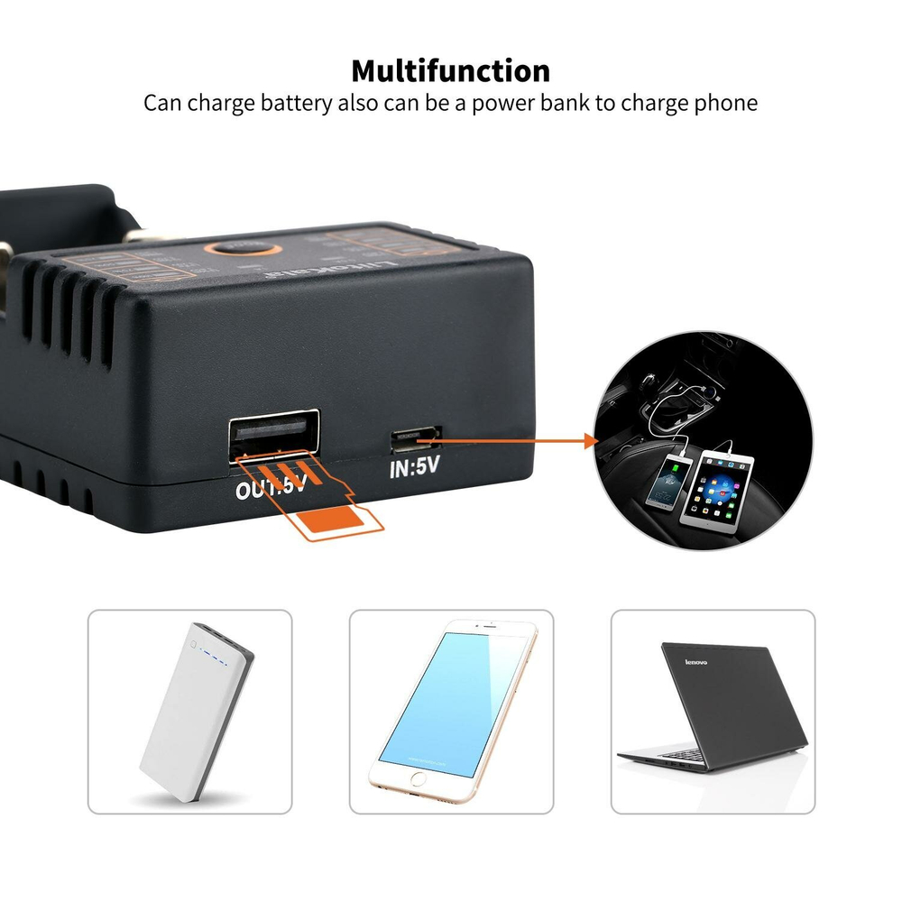 Зарядное устройство LiitoKala Lii-202 18650 Экспорт USB Li-ion / IMR: 18650, 18490, 18350, 17670, 17500, 16340(RCR123)
