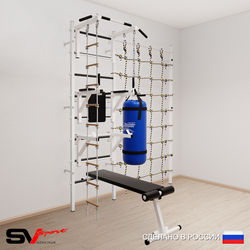 Шведская стенка Sv Sport 59220 (Турник стандарт/Брусья/Стойка/Скамья/Лестница/Цепь/Мешок 22кг/Канатный лаз)