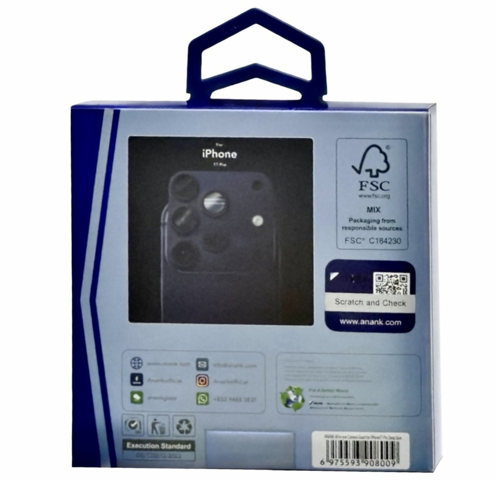 Защитное стекло для задней камеры с площадкой i-Phone 17 Pro ANANK 10X Reinforced Corning Deep Blue