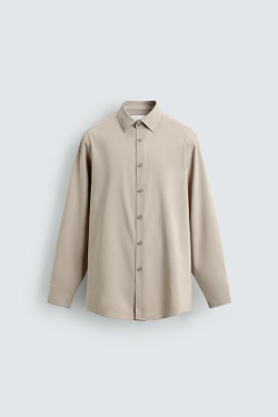 ZARA РУБАШКА ИЗ ЭЛАСТИЧНОЙ ТКАНИ, ПЕСОЧНЫЙ