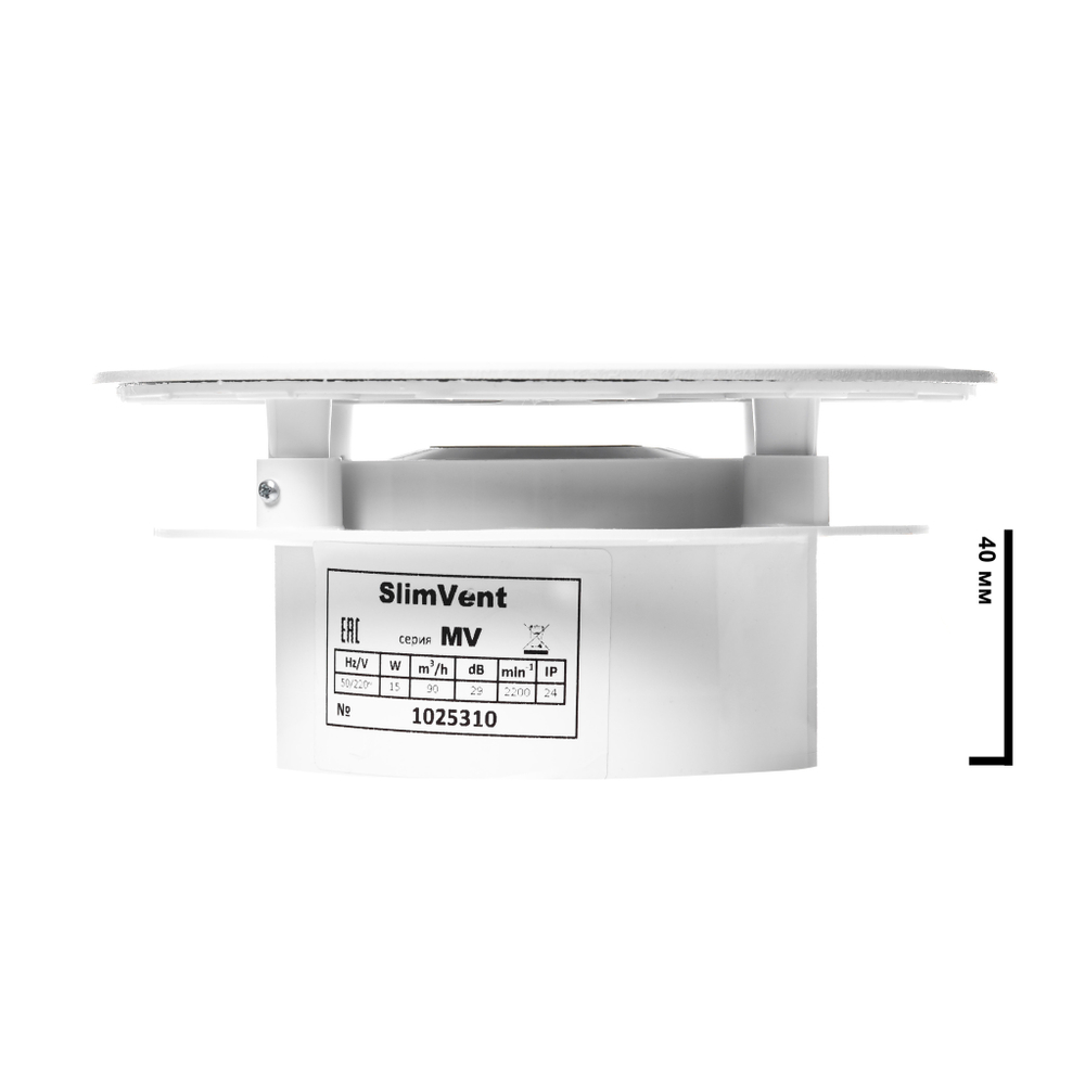 Вытяжной тонкий вентилятор SlimVent МV 100, пластик круг белый глянец