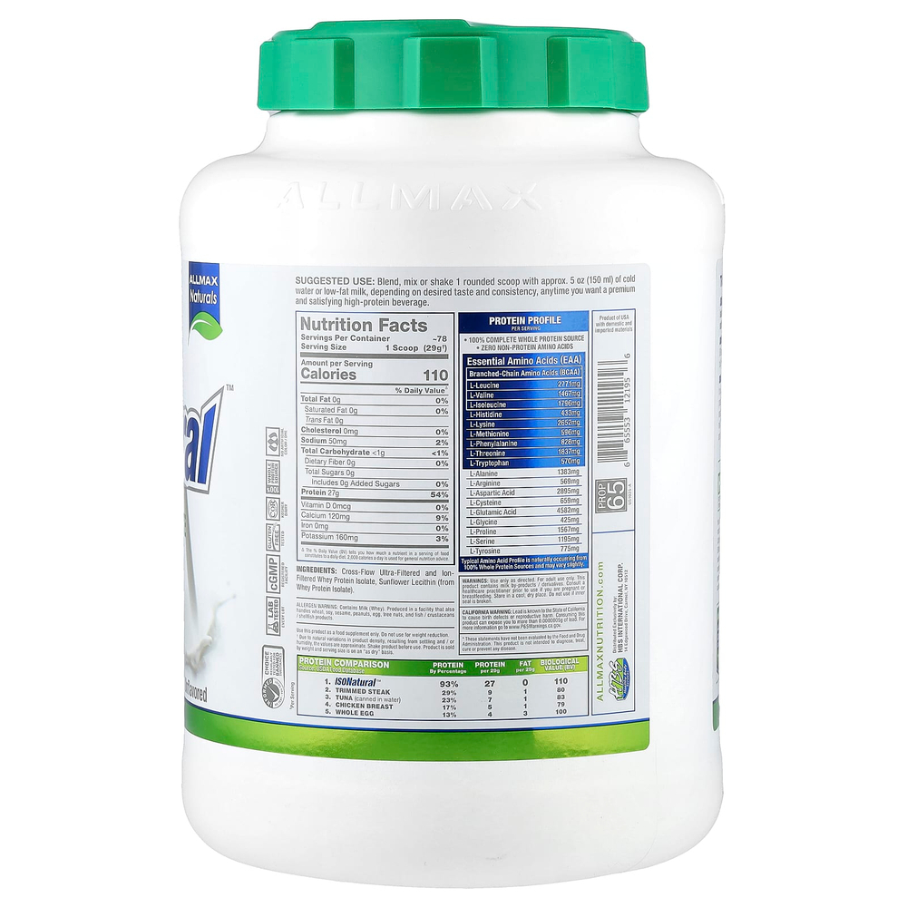 ALLMAX, ISONatural™, изолят сывороточного протеина, без добавок, 2,27 кг (5 фунтов)